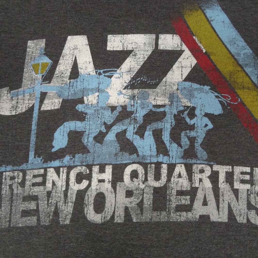 NEW ORLEANS FRENCH QUARTER JAZZ GRAY LARGE T-SHIRT H733